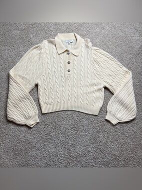 Ronny Kobo Cable Knit Sweater With Rhinestone Buttons
